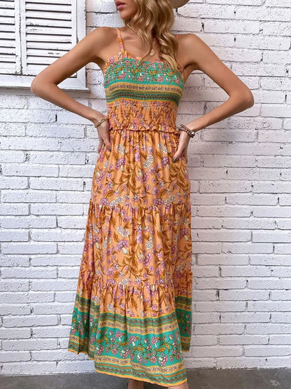 Printed Square Neck Midi Cami Dress - adritiX
