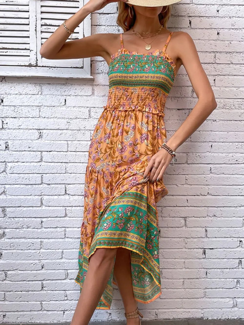 Printed Square Neck Midi Cami Dress - adritiX