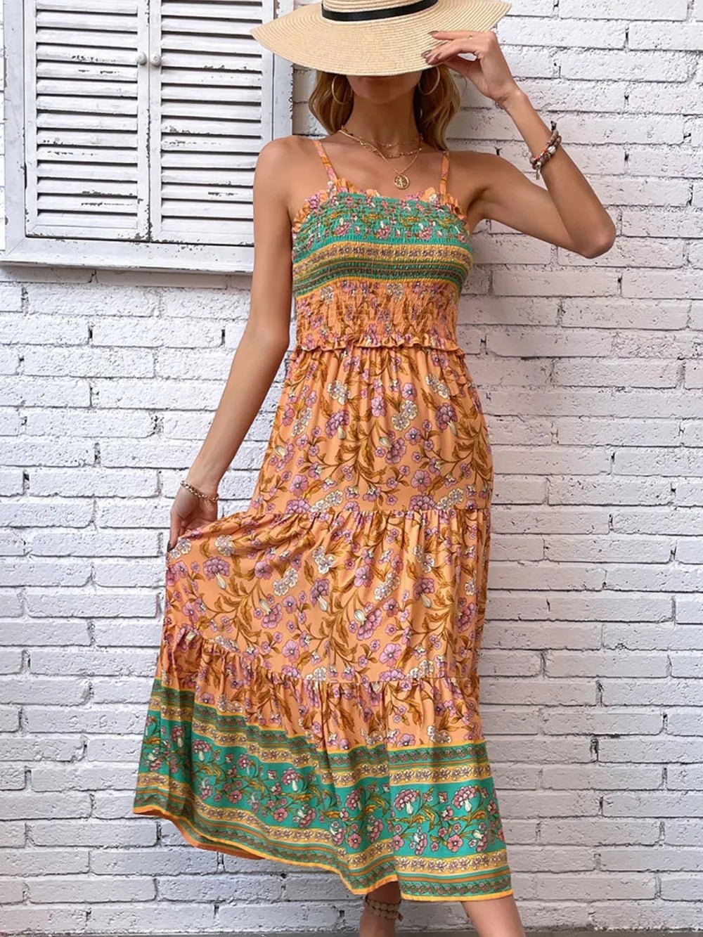 Printed Square Neck Midi Cami Dress - adritiX