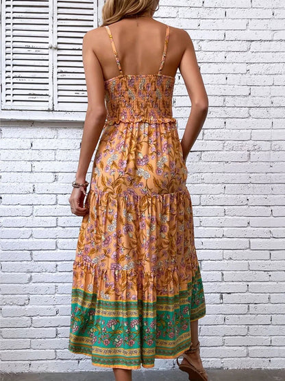 Printed Square Neck Midi Cami Dress - adritiX