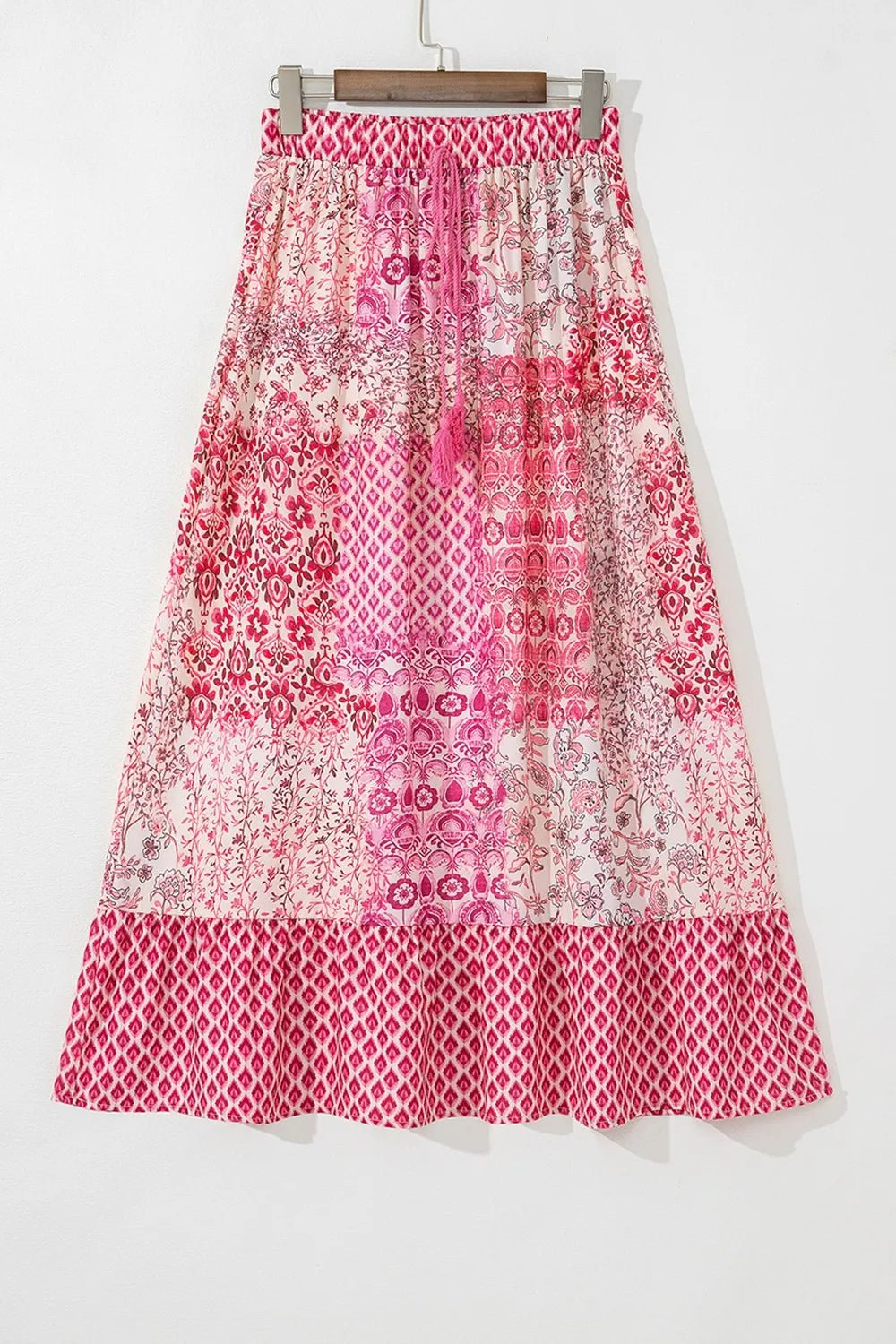 Printed Tassel Drawstring High Waist Maxi Skirt - adritiX