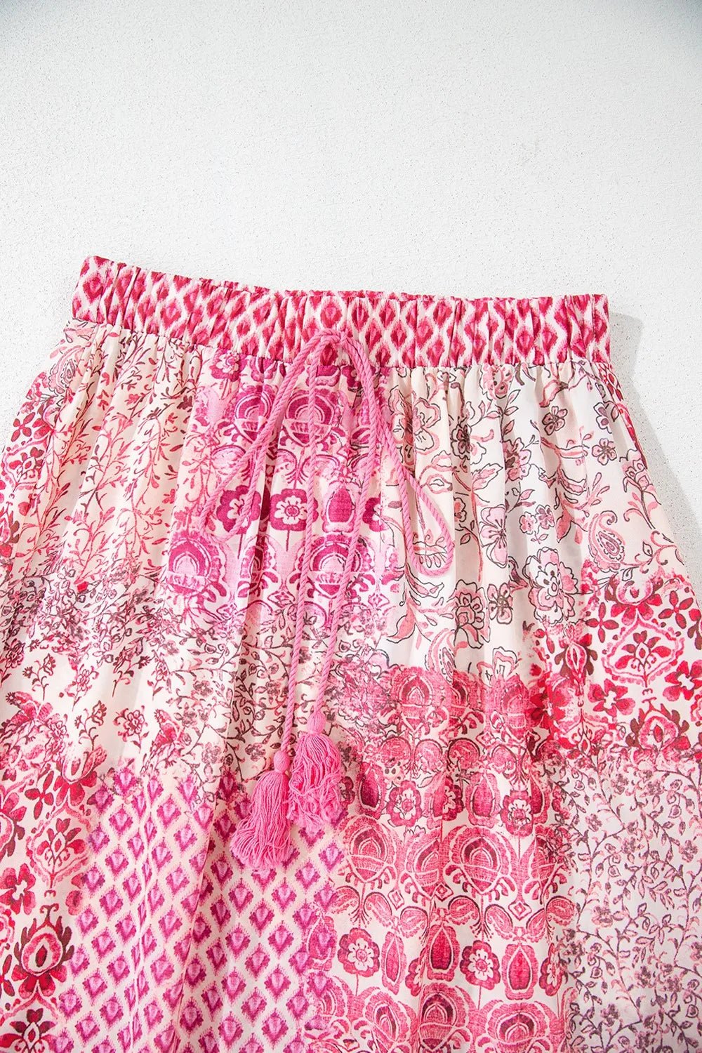 Printed Tassel Drawstring High Waist Maxi Skirt - adritiX