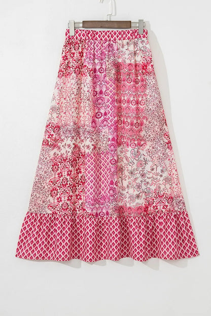 Printed Tassel Drawstring High Waist Maxi Skirt - adritiX