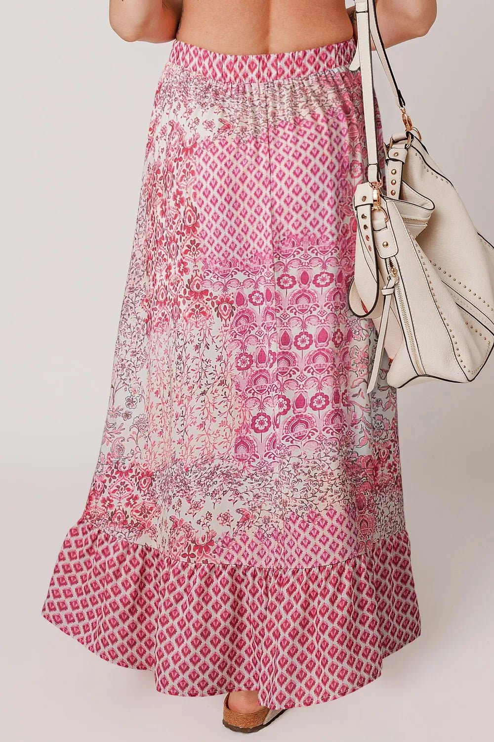 Printed Tassel Drawstring High Waist Maxi Skirt - adritiX