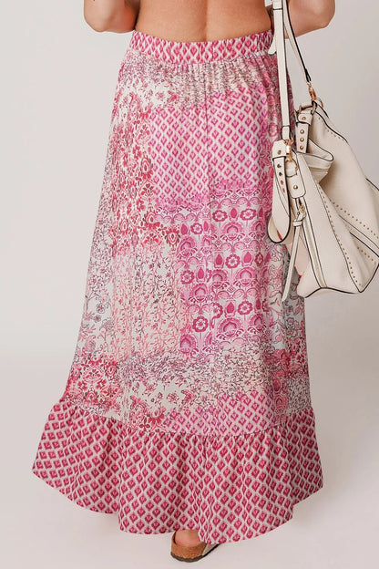 Printed Tassel Drawstring High Waist Maxi Skirt - adritiX