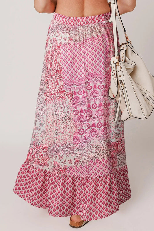 Printed Tassel Drawstring High Waist Maxi Skirt - adritiX
