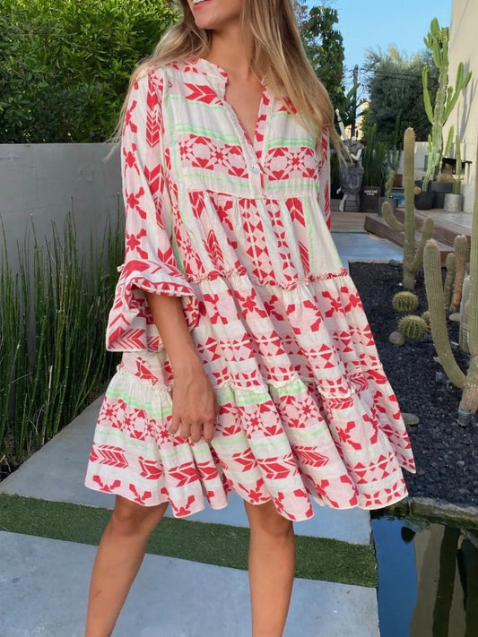 Printed Tiered Babydoll Dress - adritiX