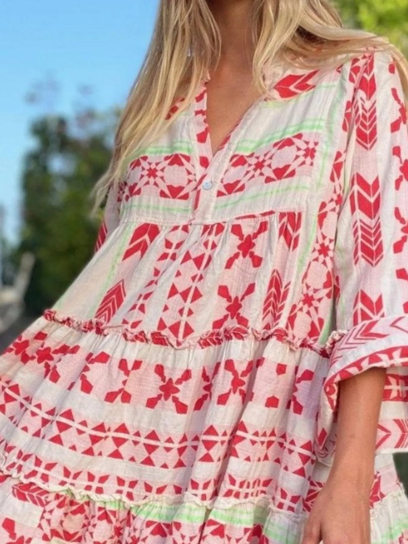 Printed Tiered Babydoll Dress - adritiX