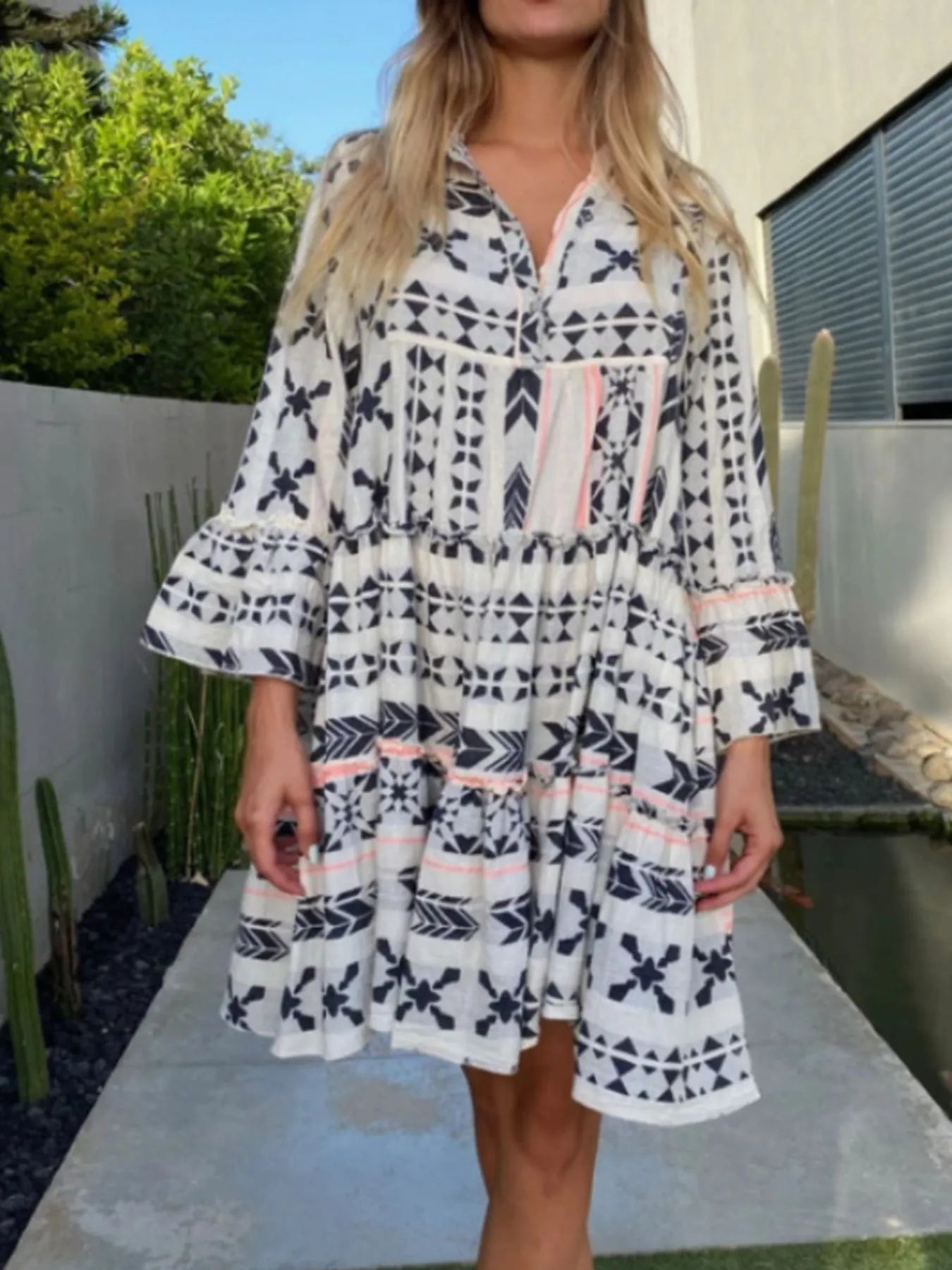 Printed Tiered Babydoll Dress - adritiX