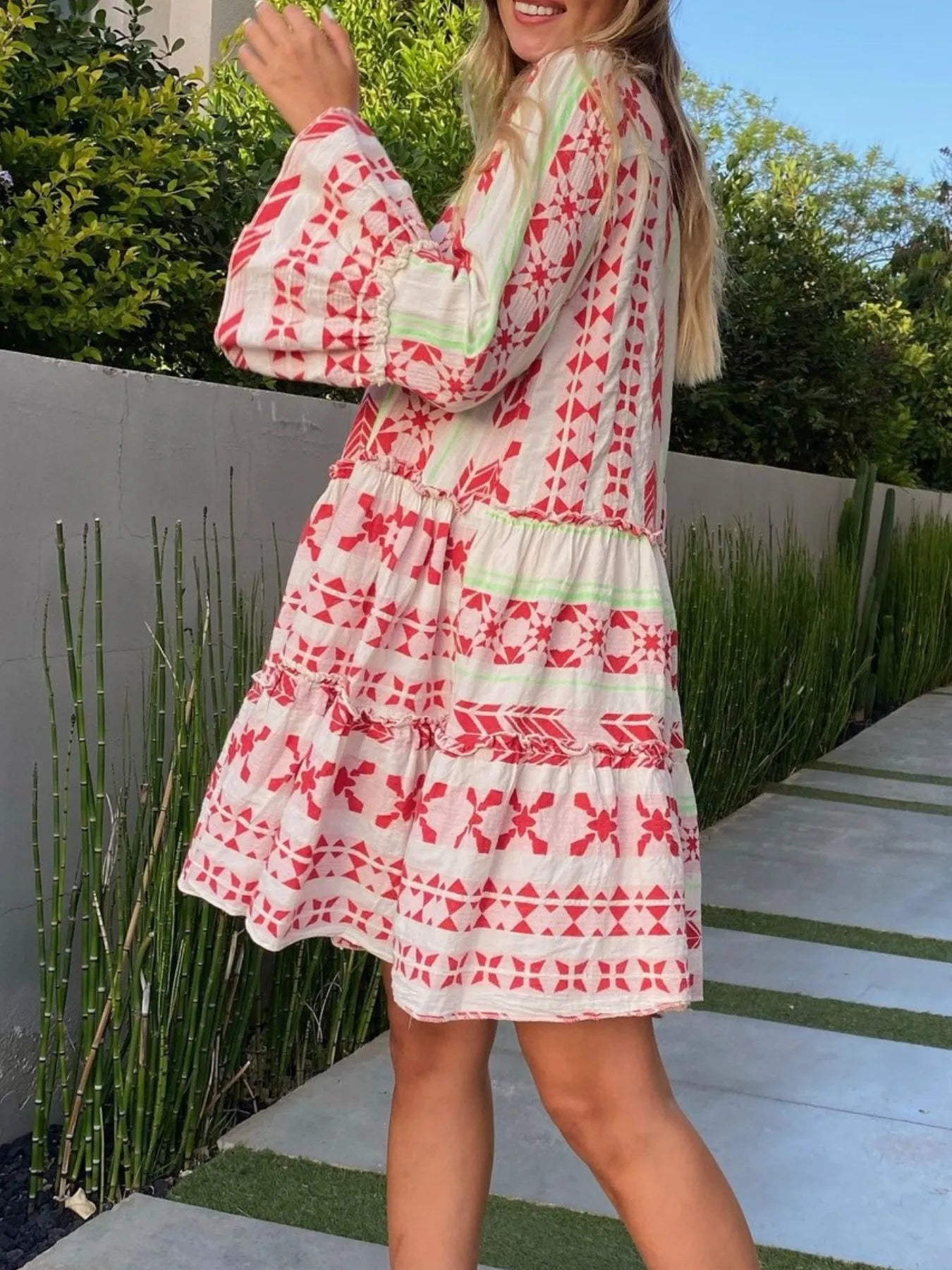 Printed Tiered Babydoll Dress - adritiX