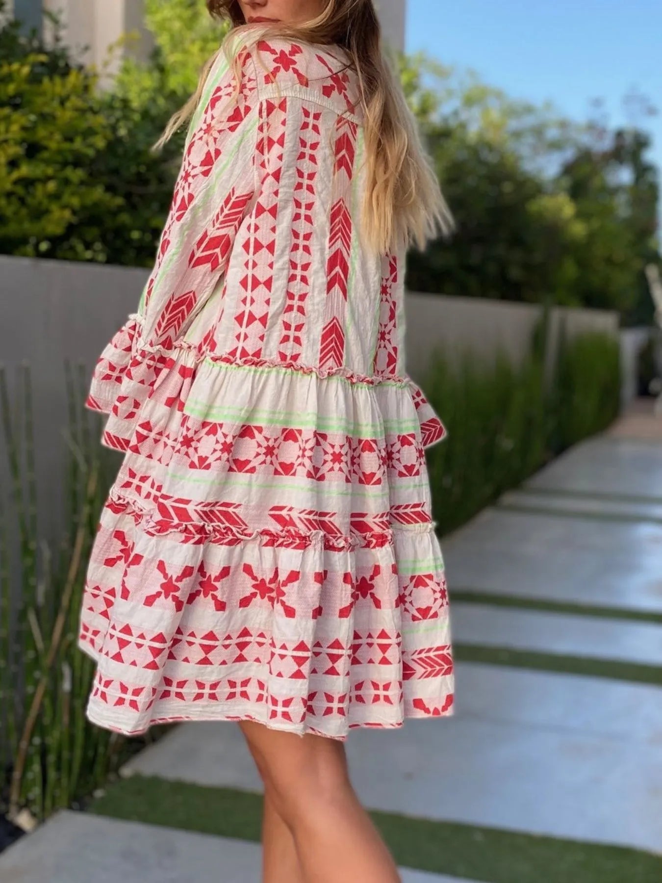 Printed Tiered Babydoll Dress - adritiX
