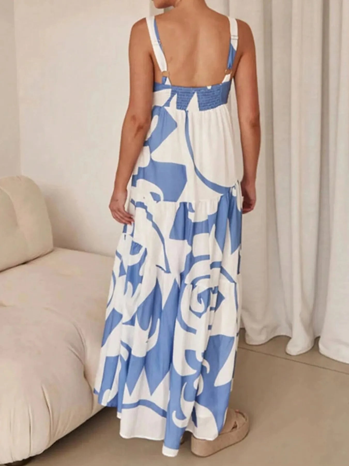 Printed Tiered Square Neck Maxi Dress - adritiX