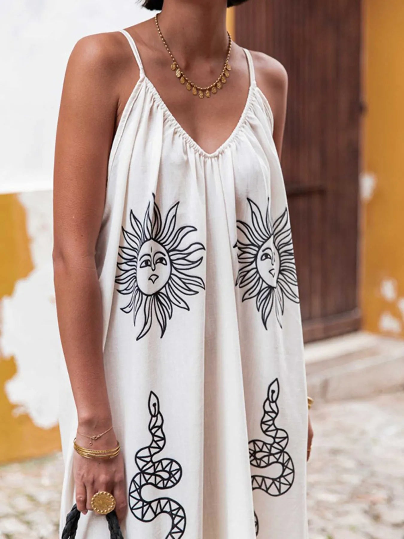 Printed V - neck Summer Maxi Dress - adritiX