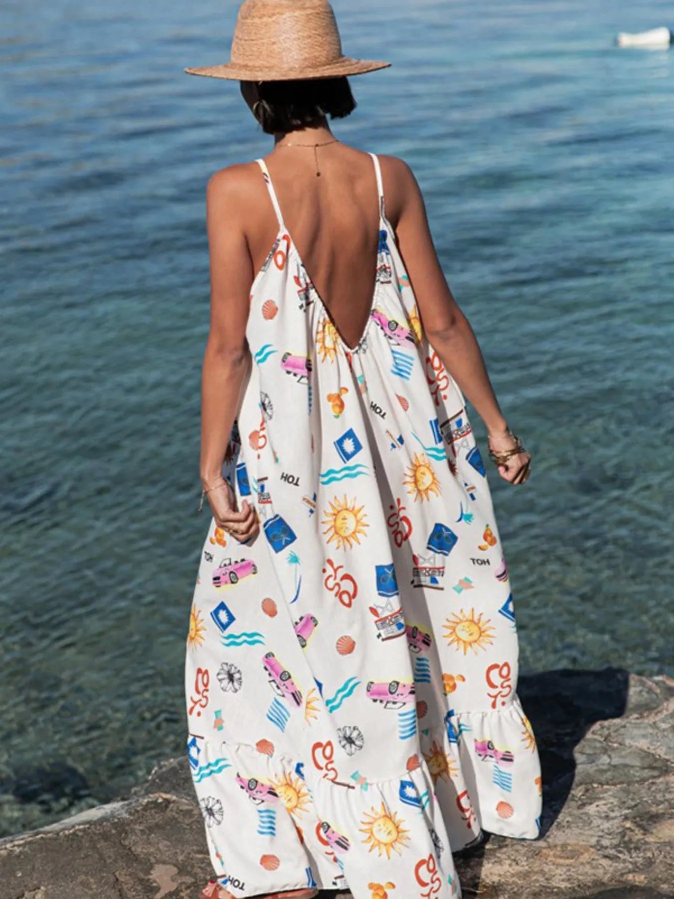 Printed V - neck Summer Maxi Dress - adritiX