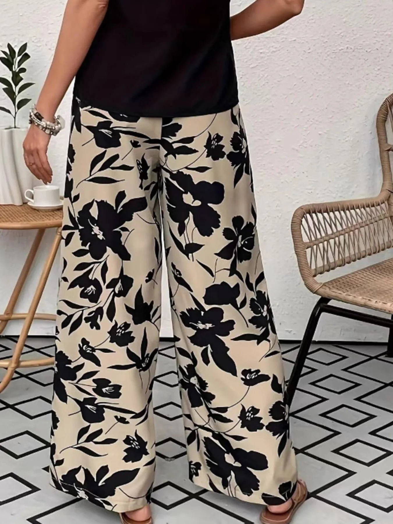Printed Wide Leg Casual Pants - adritiX