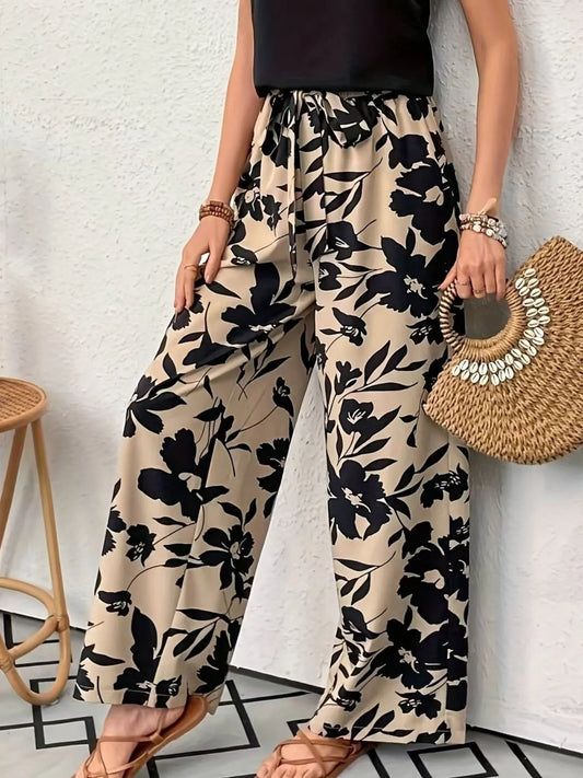 Printed Wide Leg Casual Pants - adritiX