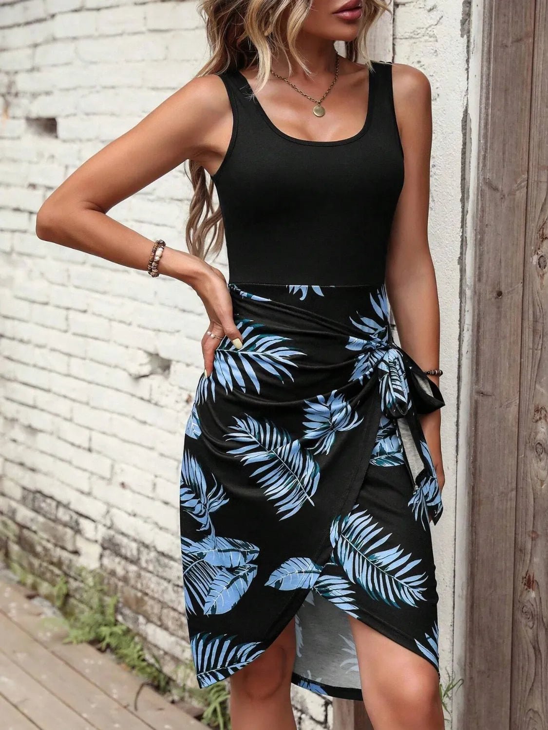 Printed Wide Strap Tank Dress - adritiX