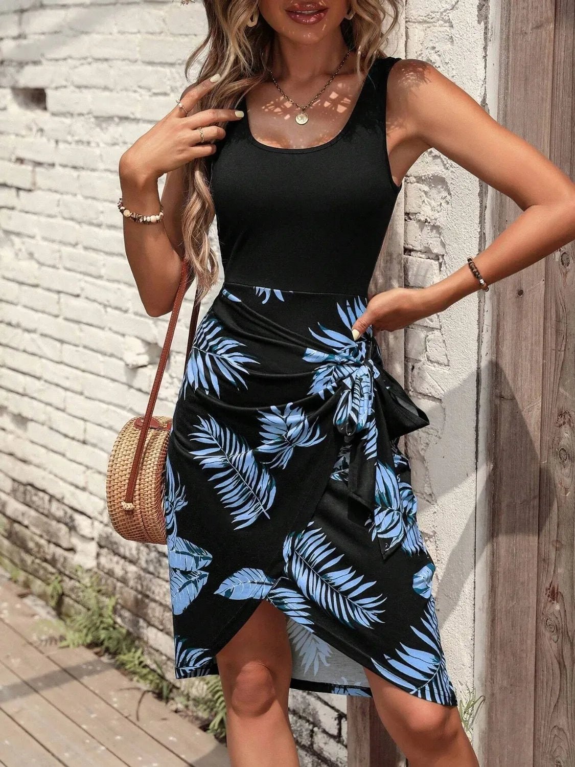 Printed Wide Strap Tank Dress - adritiX