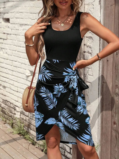 Printed Wide Strap Tank Dress - adritiX