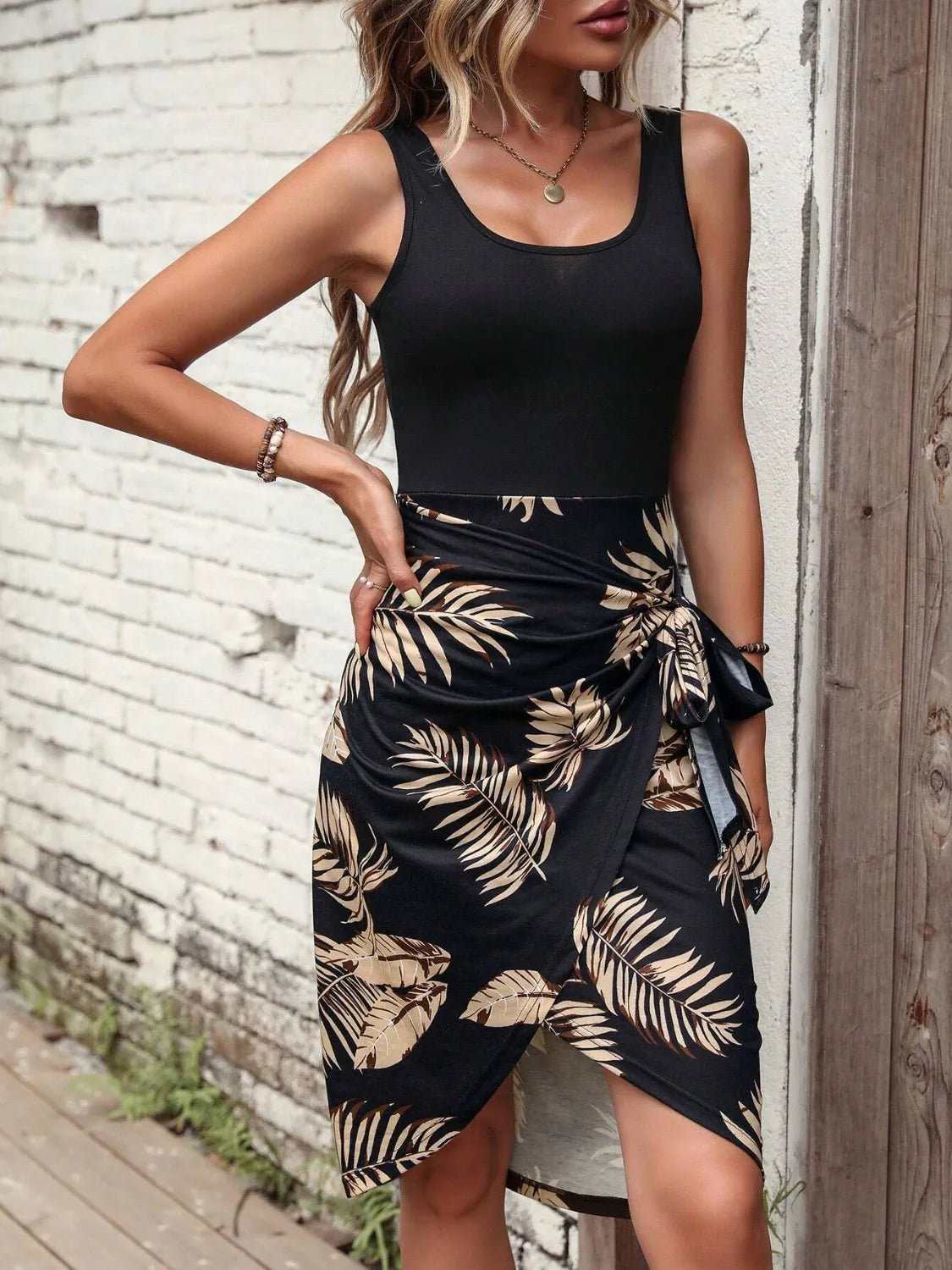 Printed Wide Strap Tank Dress - adritiX