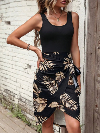 Printed Wide Strap Tank Dress - adritiX
