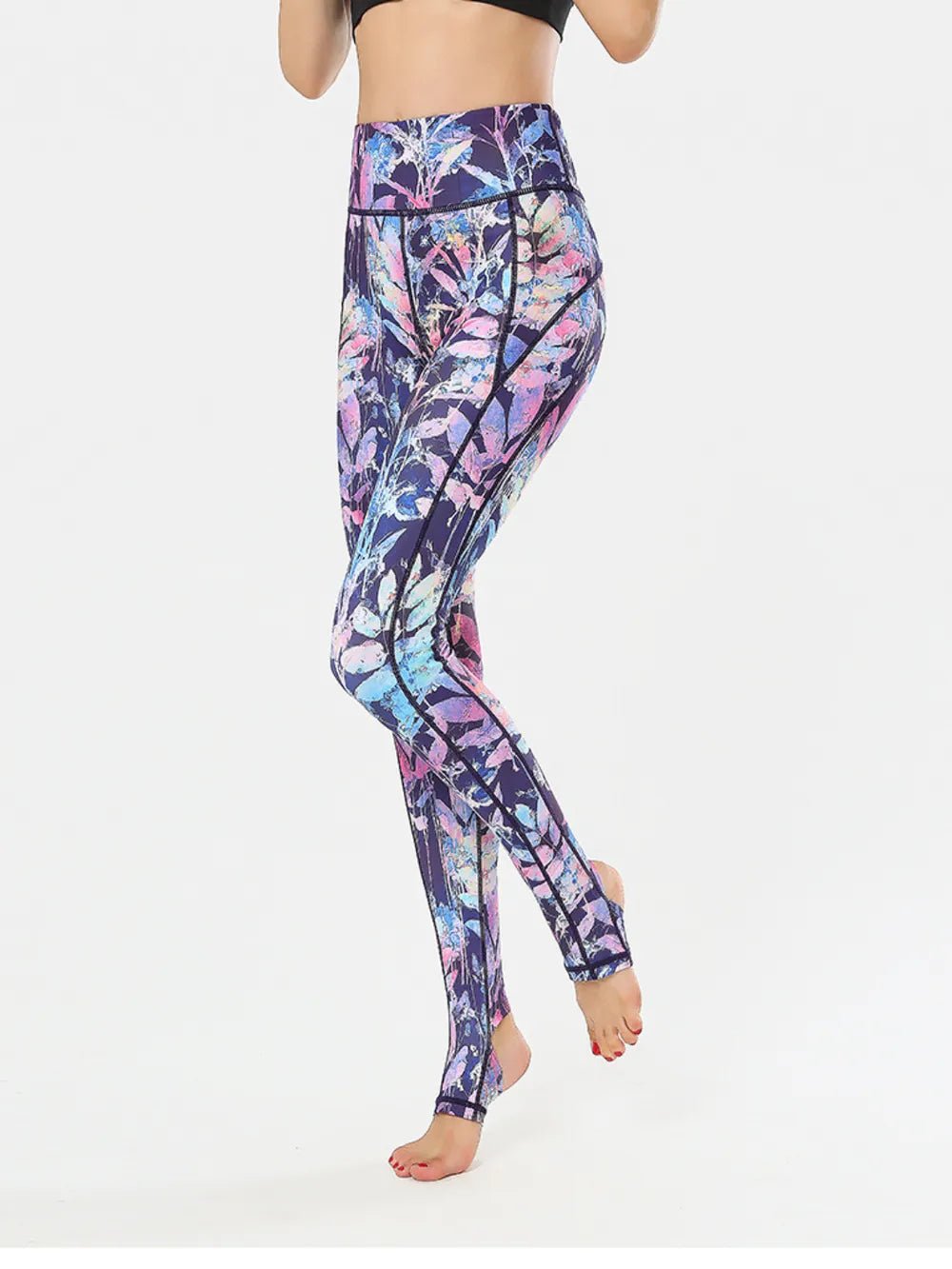 Printed Wide Waistband Active Leggings with Stirrups - adritiX