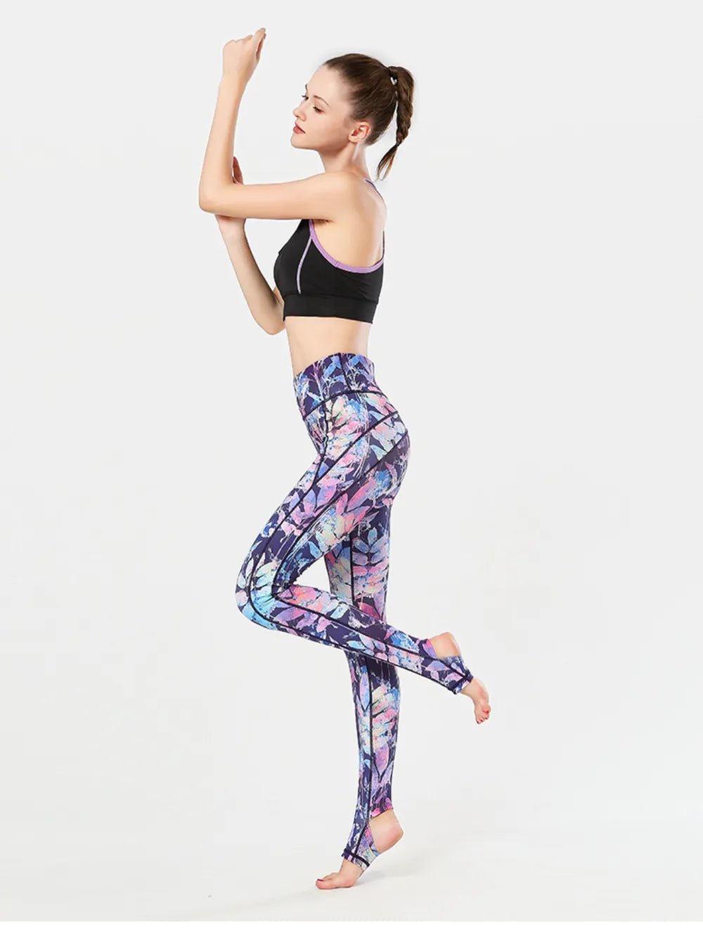 Printed Wide Waistband Active Leggings with Stirrups - adritiX