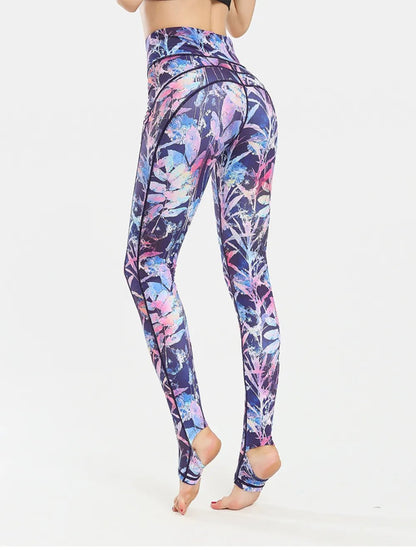 Printed Wide Waistband Active Leggings with Stirrups - adritiX