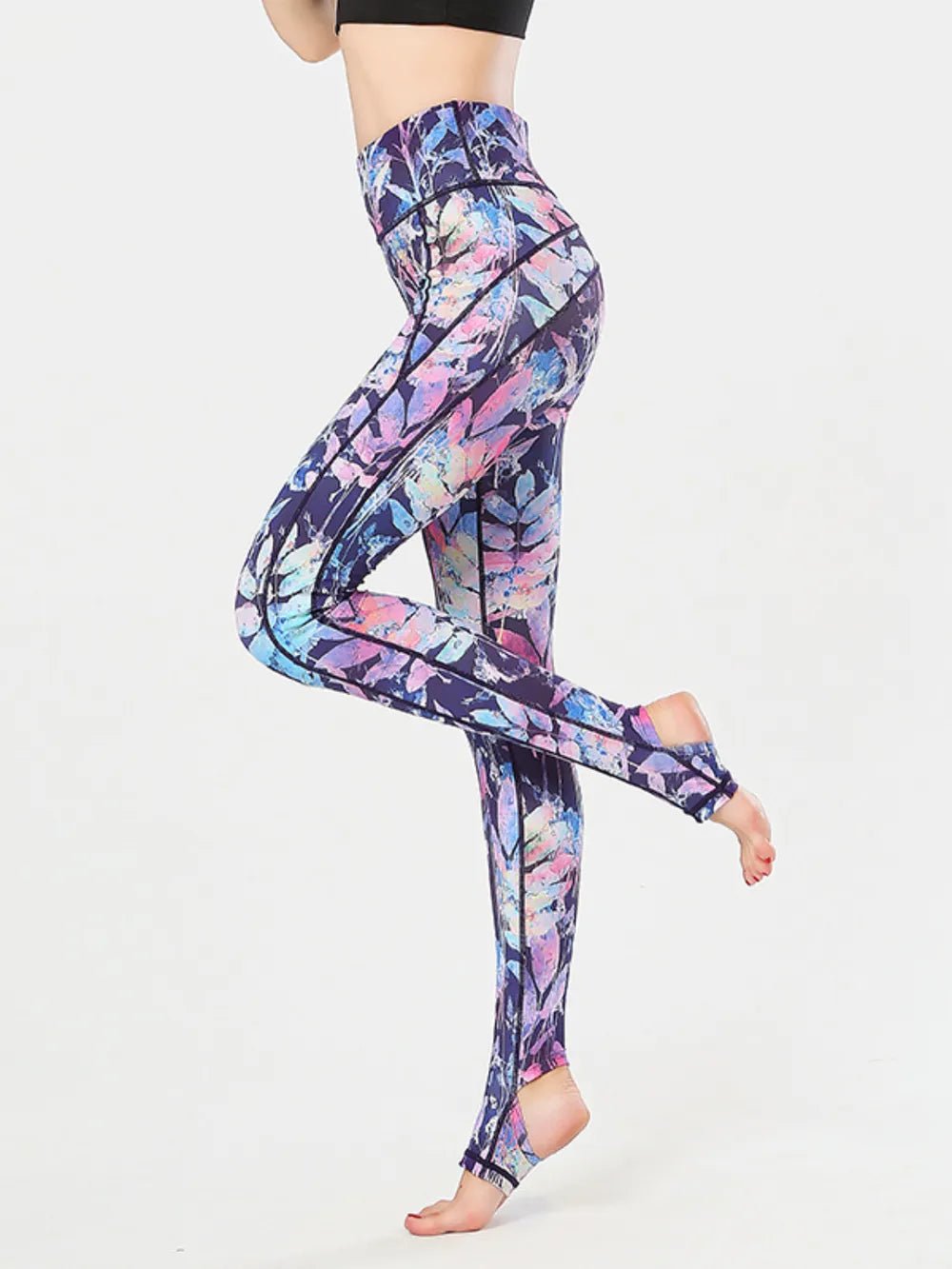 Printed Wide Waistband Active Leggings with Stirrups - adritiX