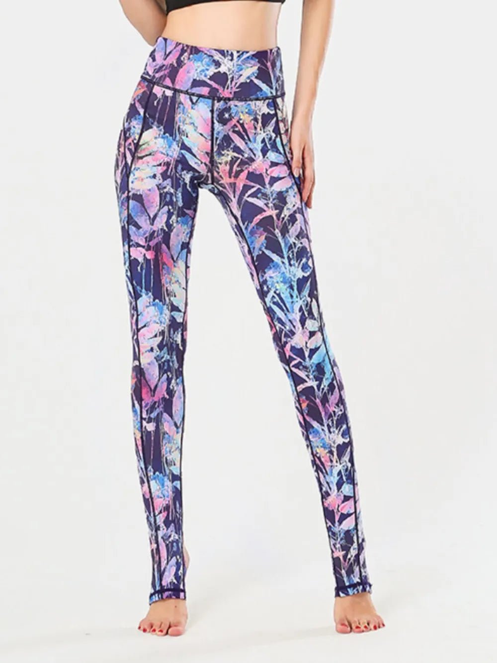 Printed Wide Waistband Active Leggings with Stirrups - adritiX