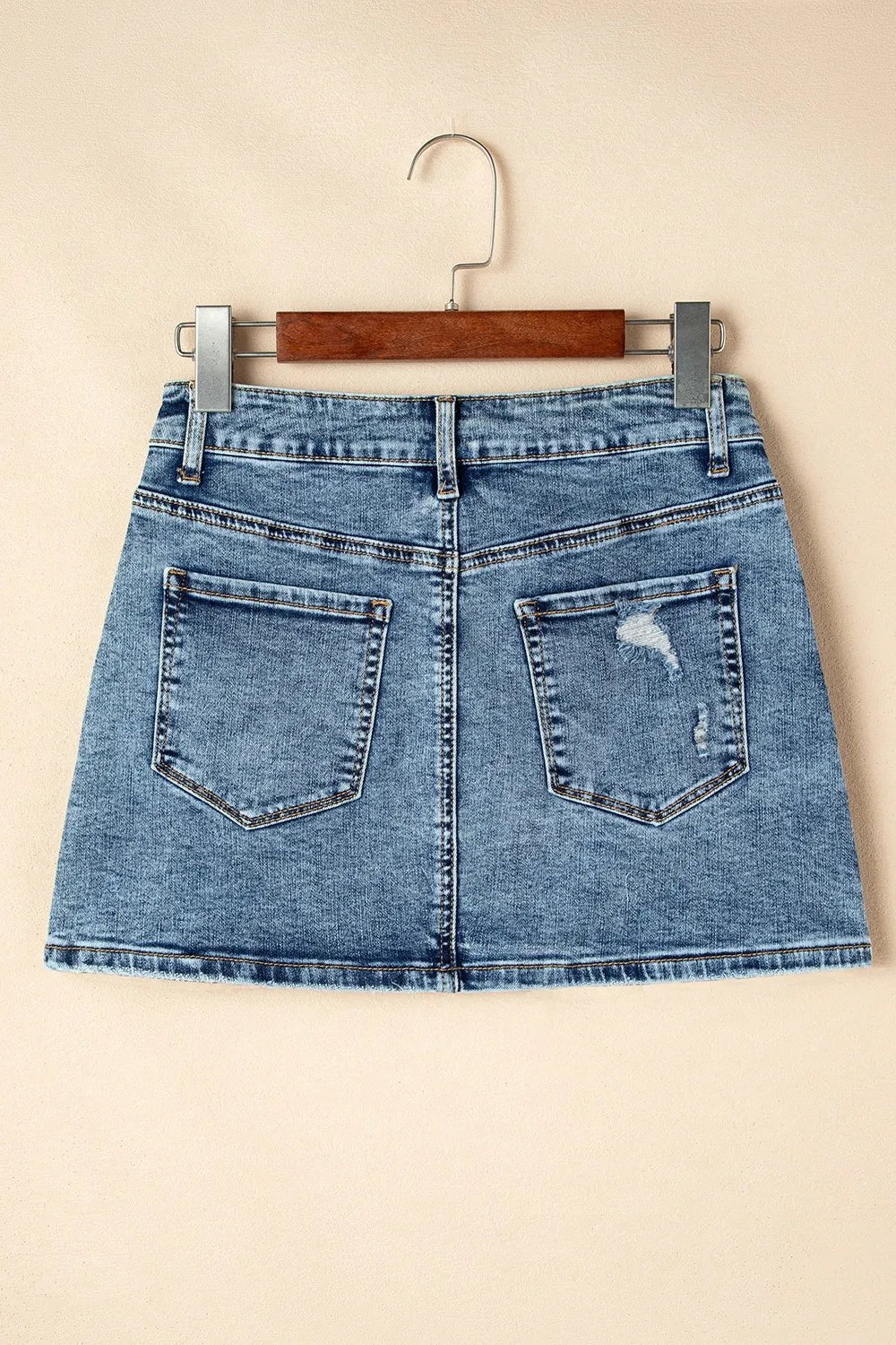 Rhinestone Distressed Denim Mini Skirt - adritiX