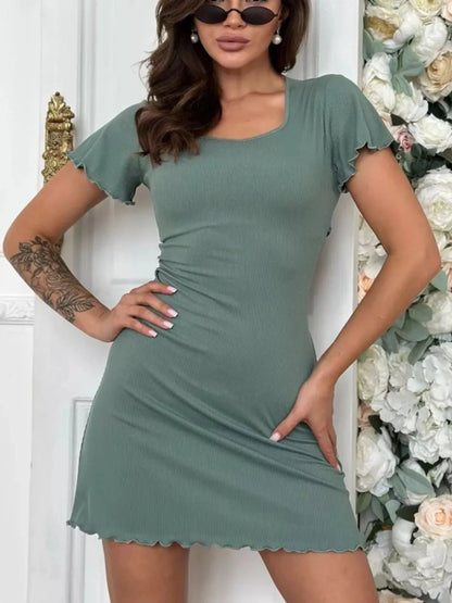 Ribbed Back Lace Up Short Sleeve Mini Dress - adritiX
