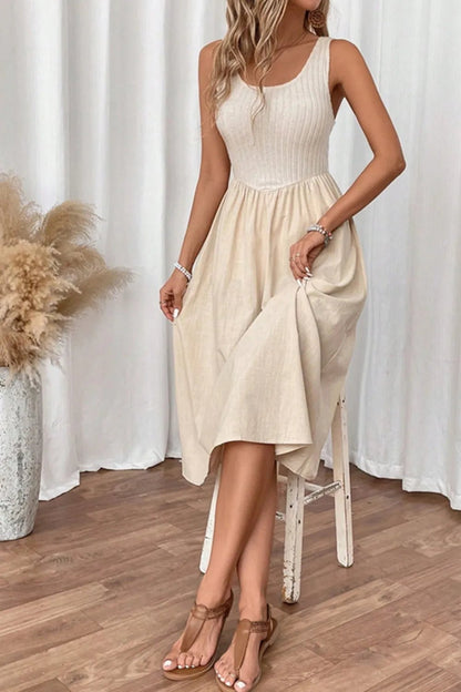 Ribbed Bodice Sleeveless Midi Dress - adritiX