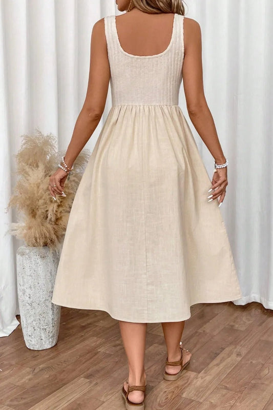 Ribbed Bodice Sleeveless Midi Dress - adritiX
