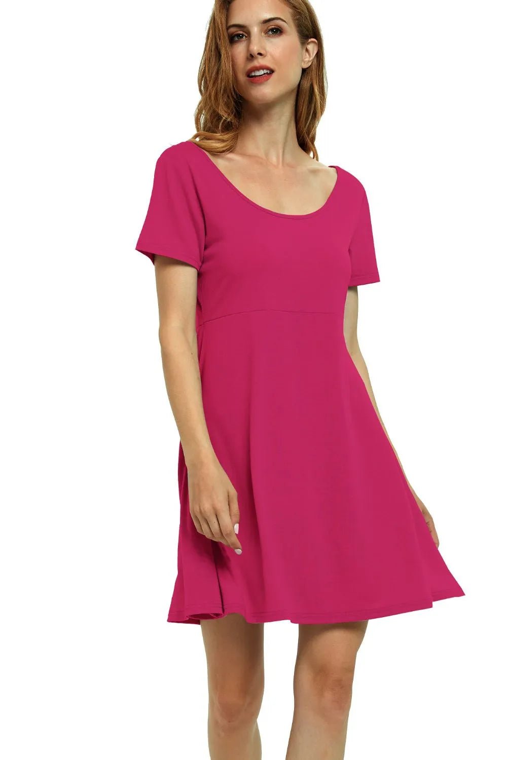 Round Neck Short Sleeve Flared Summer Dress - adritiX