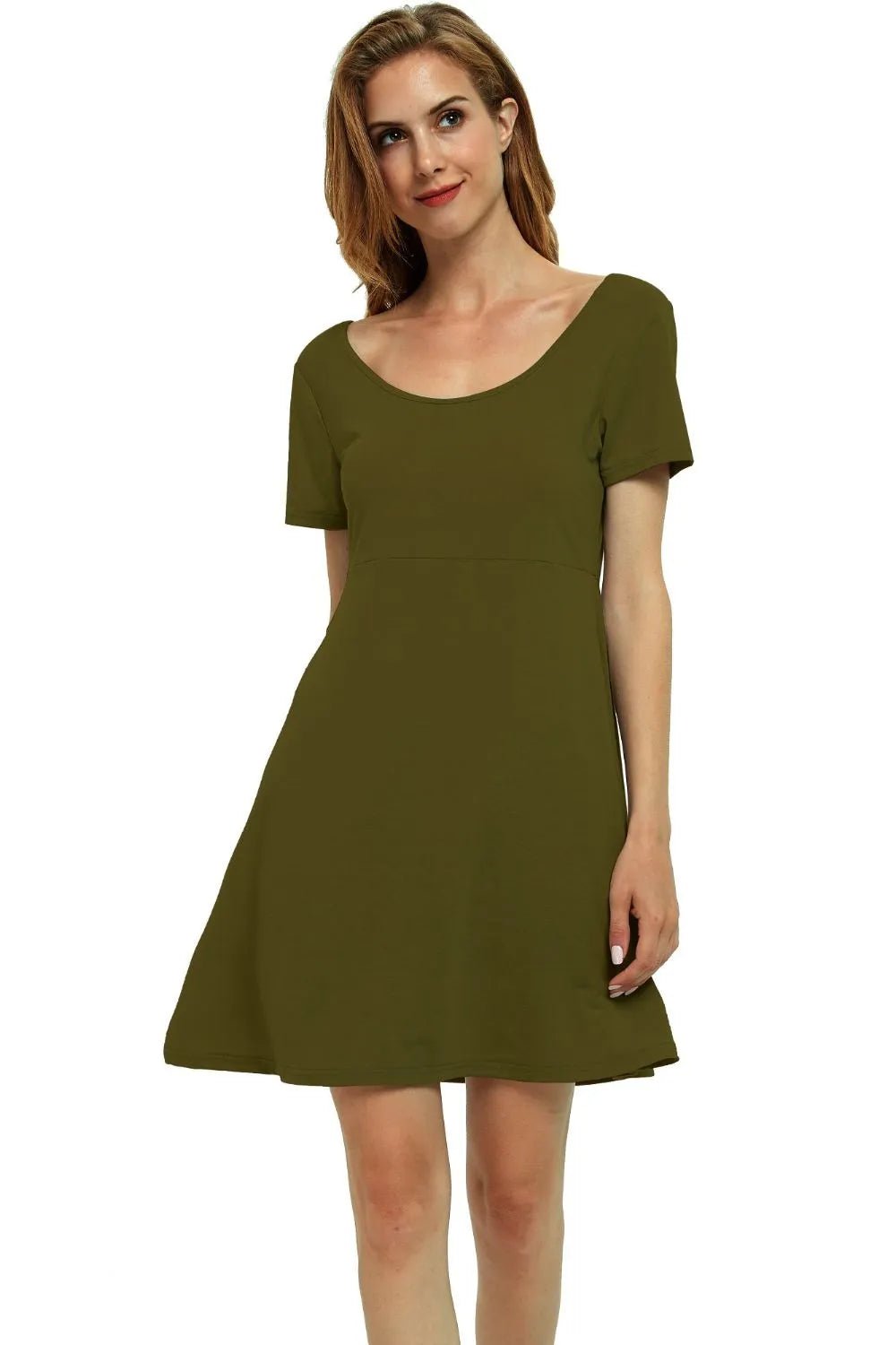 Round Neck Short Sleeve Flared Summer Dress - adritiX