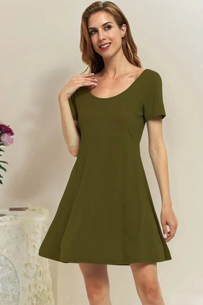 Round Neck Short Sleeve Flared Summer Dress - adritiX