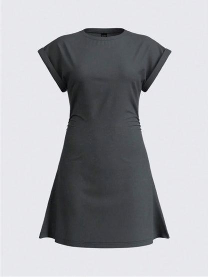 Round Neck Short Sleeve Mini Tee Dress - adritiX