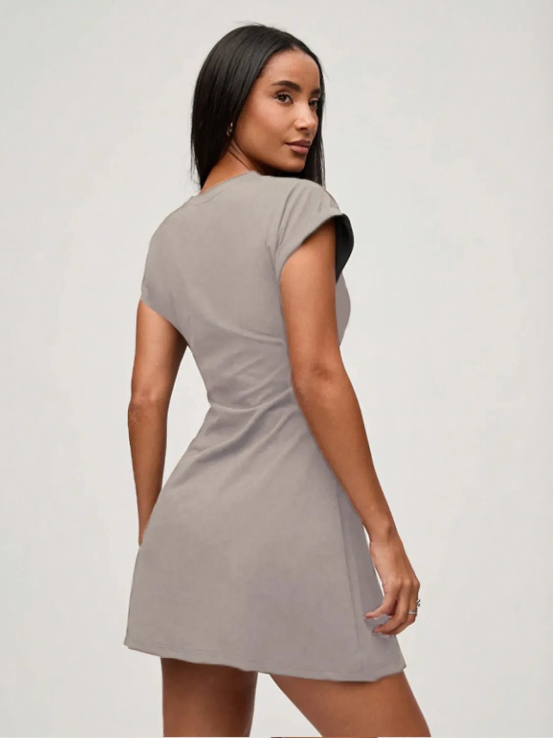 Round Neck Short Sleeve Mini Tee Dress - adritiX