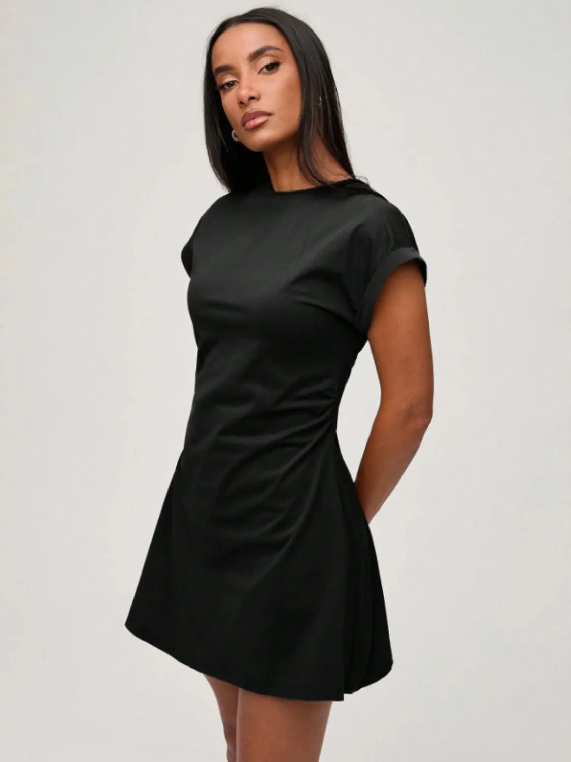 Round Neck Short Sleeve Mini Tee Dress - adritiX