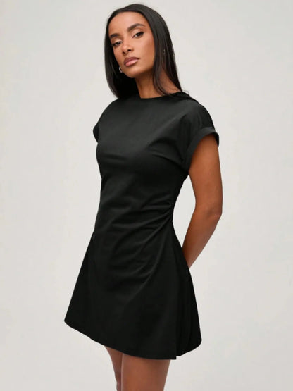 Round Neck Short Sleeve Mini Tee Dress - adritiX
