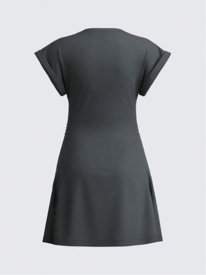 Round Neck Short Sleeve Mini Tee Dress - adritiX