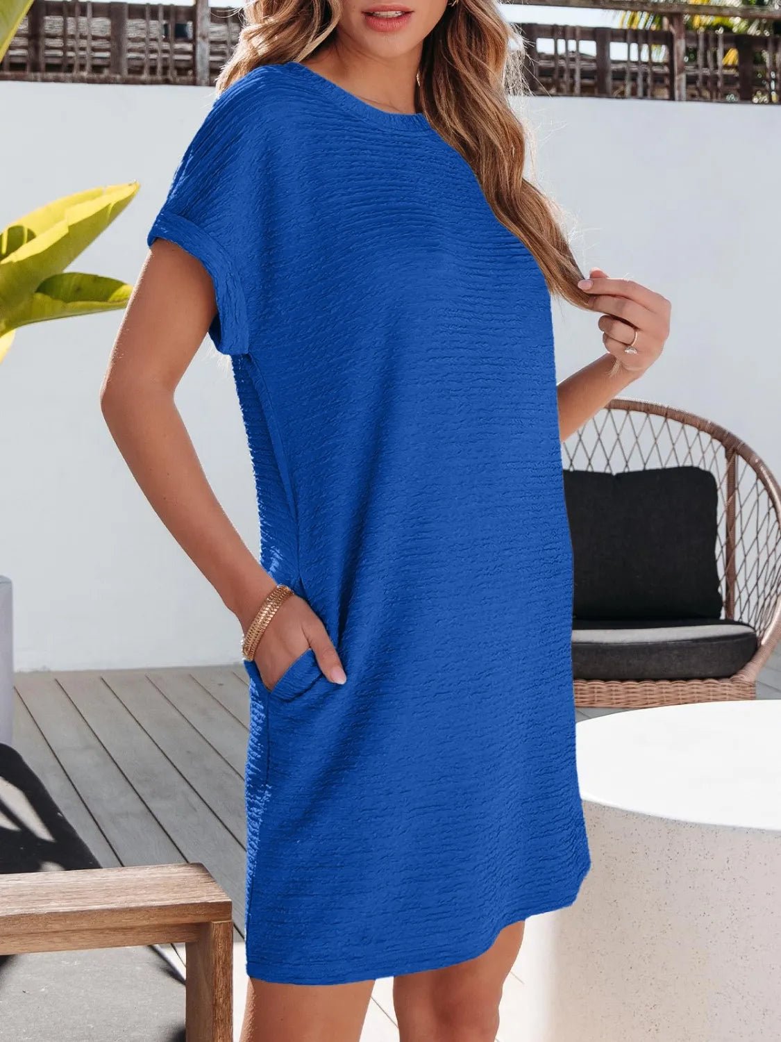 Round Neck Short Sleeve Mini Tee Dress - adritiX
