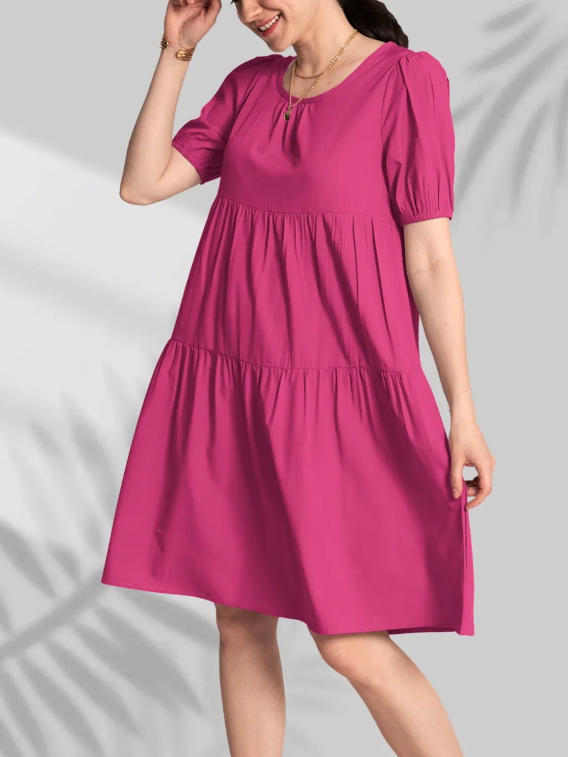 Round Neck Short Sleeve Mini Tee Dress - adritiX