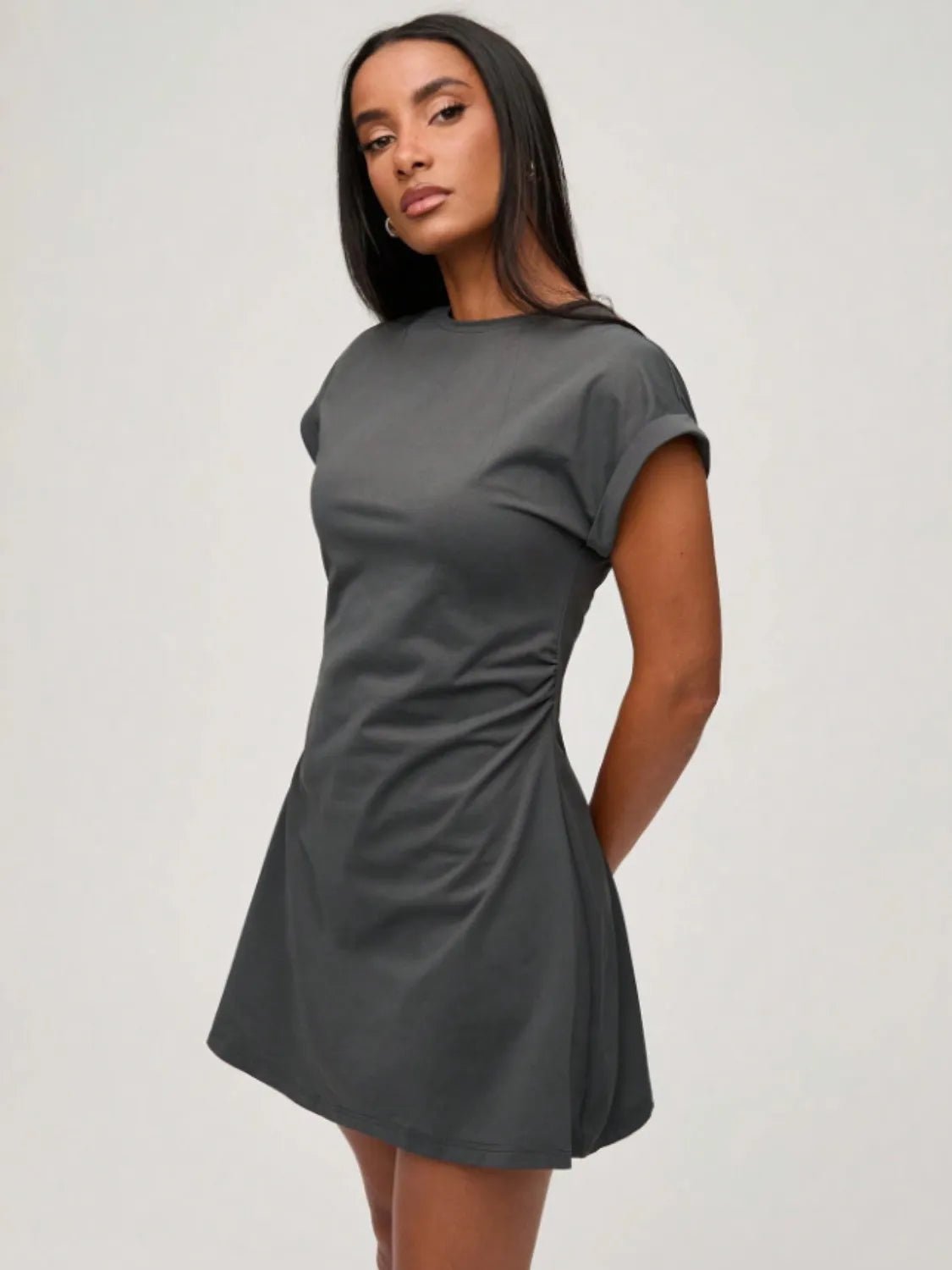 Round Neck Short Sleeve Mini Tee Dress - adritiX
