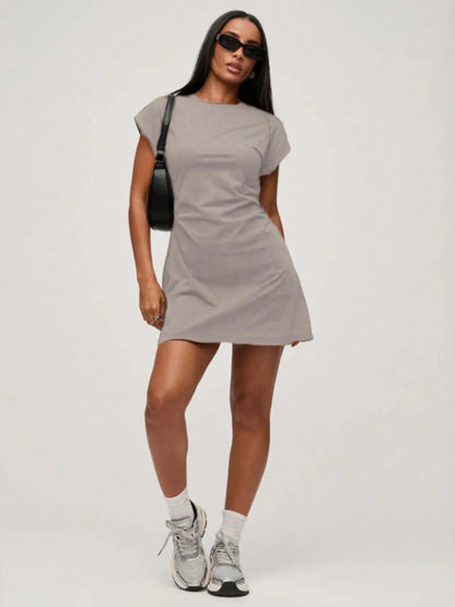 Round Neck Short Sleeve Mini Tee Dress - adritiX