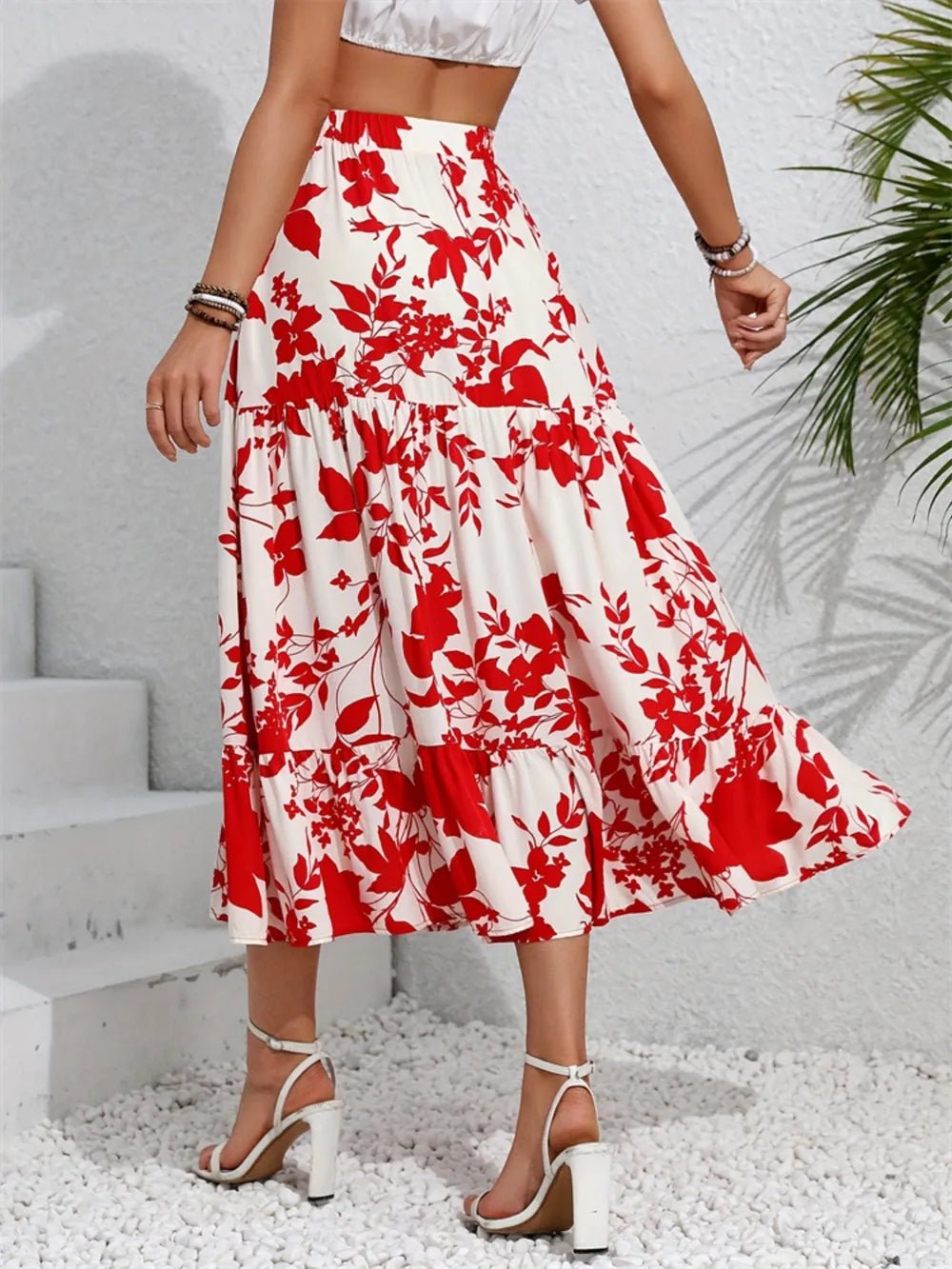 Ruffled Hem Printed Midi Skirt - adritiX