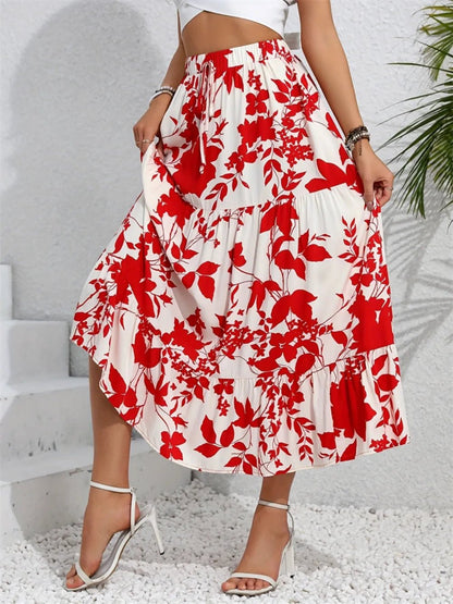 Ruffled Hem Printed Midi Skirt - adritiX