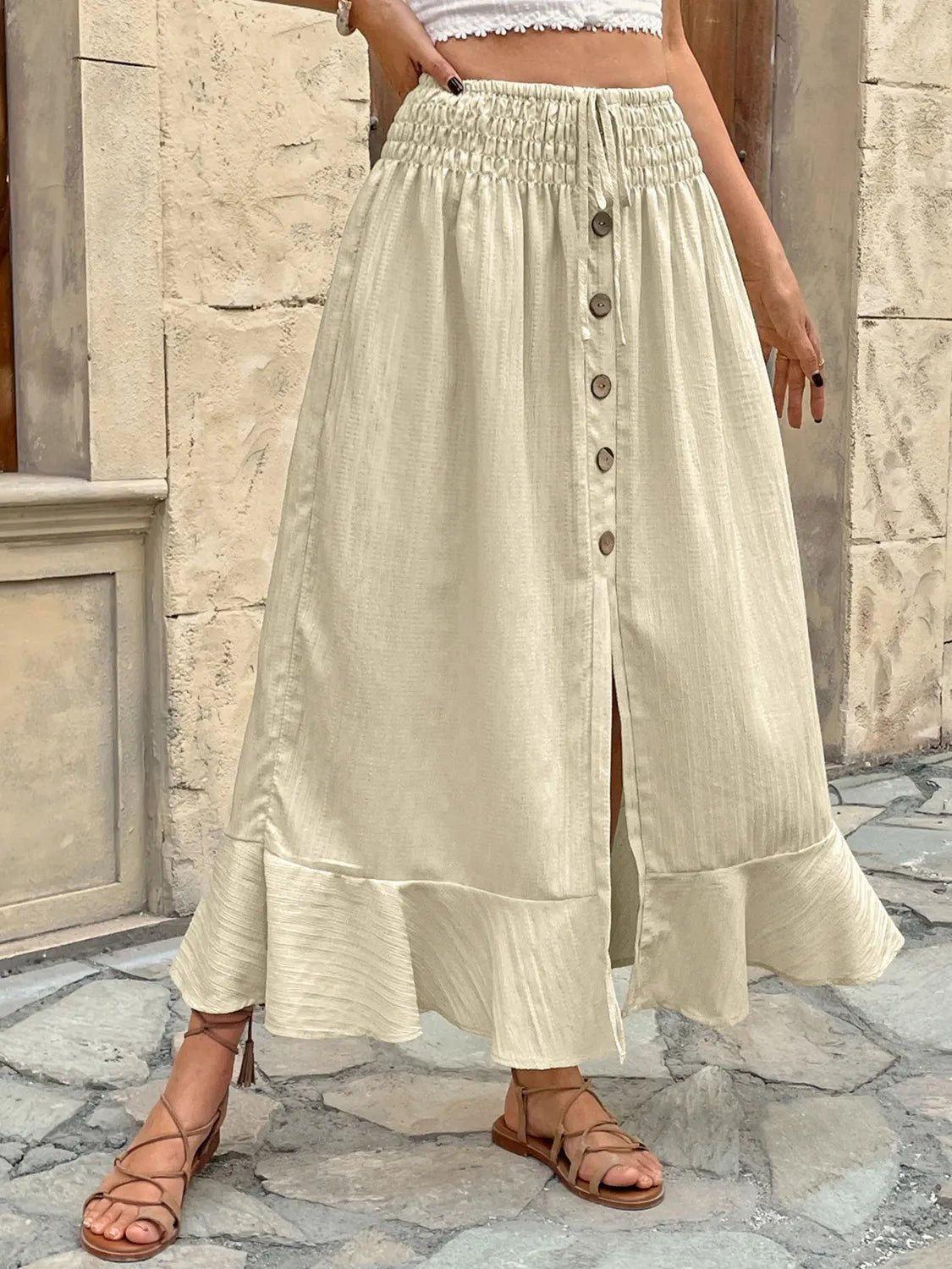 Ruffled Hem Slit Skirt - adritiX