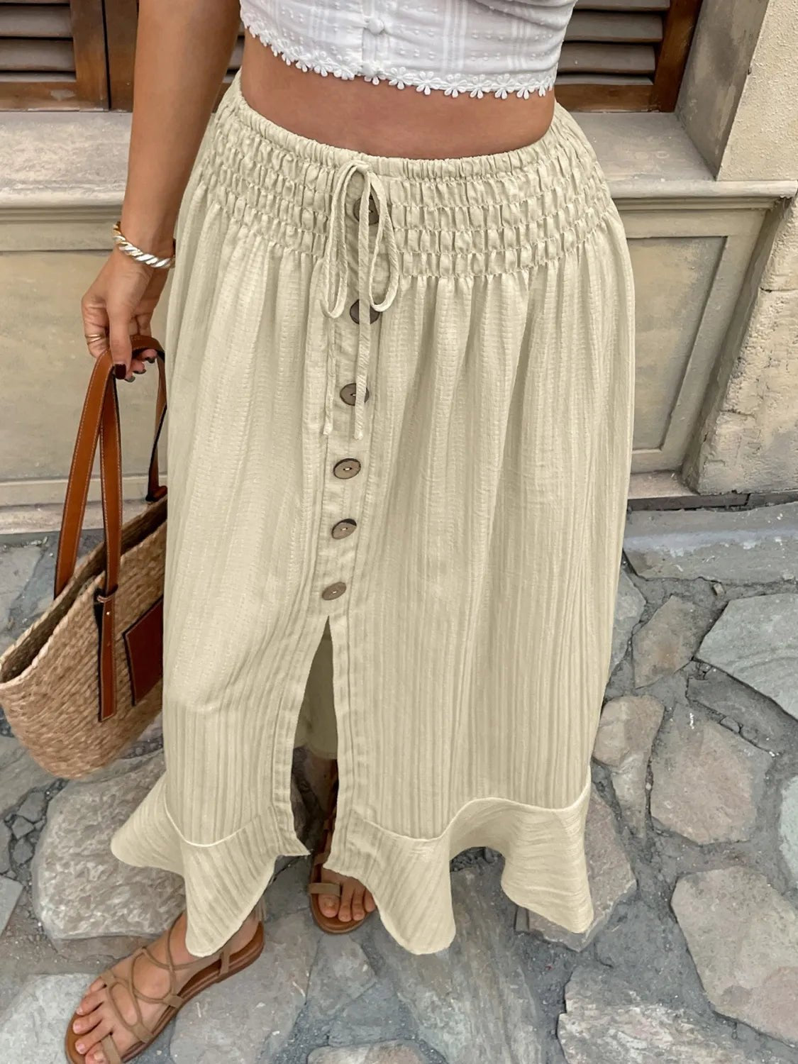 Ruffled Hem Slit Skirt - adritiX